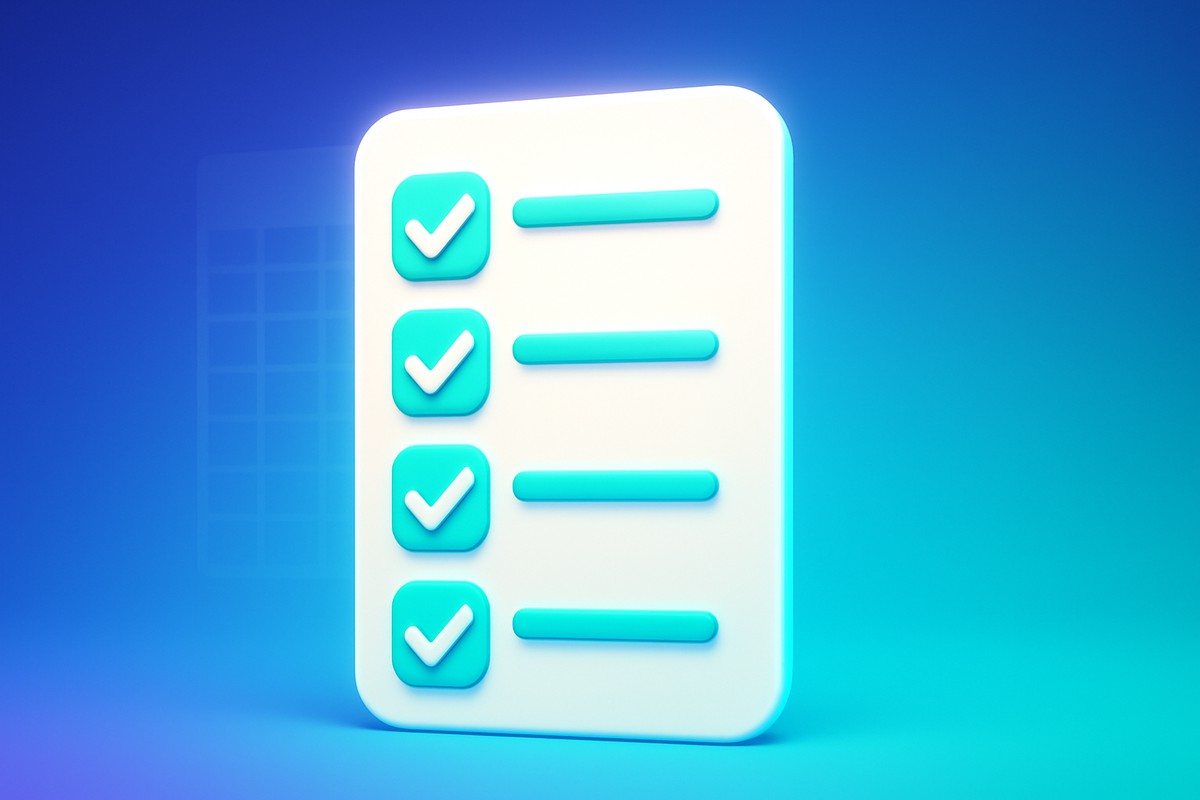 A bright checklist card with mint checkmarks beside a faded spreadsheet, representing a simple follow-up list for people who do not need a CRM yet
